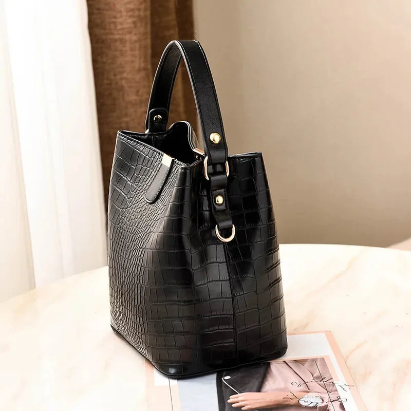 2024 New Bucket Women Pattern Handbag Capacity Casual Crocodile Shoulder Messenger Bags Ladies PU Purse