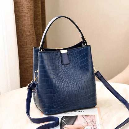 2024 New Bucket Women Pattern Handbag Capacity Casual Crocodile Shoulder Messenger Bags Ladies PU Purse