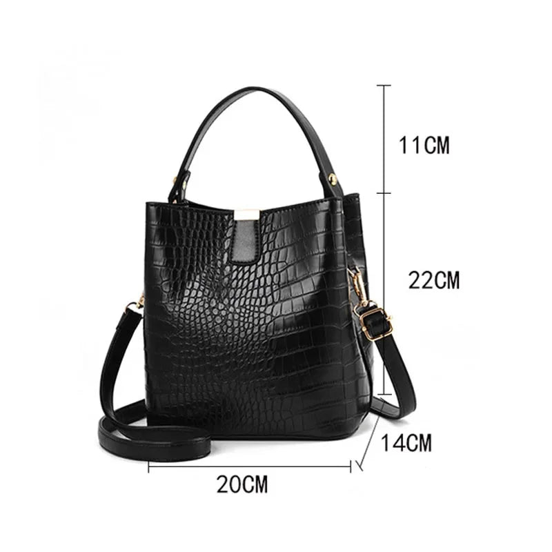 2024 New Bucket Women Pattern Handbag Capacity Casual Crocodile Shoulder Messenger Bags Ladies PU Purse