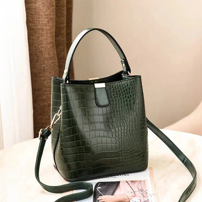 2024 New Bucket Women Pattern Handbag Capacity Casual Crocodile Shoulder Messenger Bags Ladies PU Purse