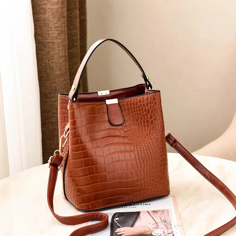 2024 New Bucket Women Pattern Handbag Capacity Casual Crocodile Shoulder Messenger Bags Ladies PU Purse