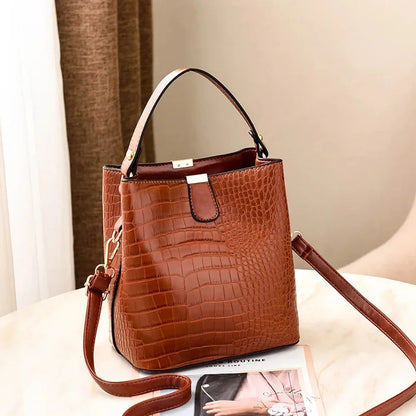 2024 New Bucket Women Pattern Handbag Capacity Casual Crocodile Shoulder Messenger Bags Ladies PU Purse
