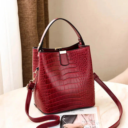 2024 New Bucket Women Pattern Handbag Capacity Casual Crocodile Shoulder Messenger Bags Ladies PU Purse