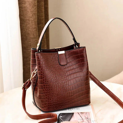 2024 New Bucket Women Pattern Handbag Capacity Casual Crocodile Shoulder Messenger Bags Ladies PU Purse