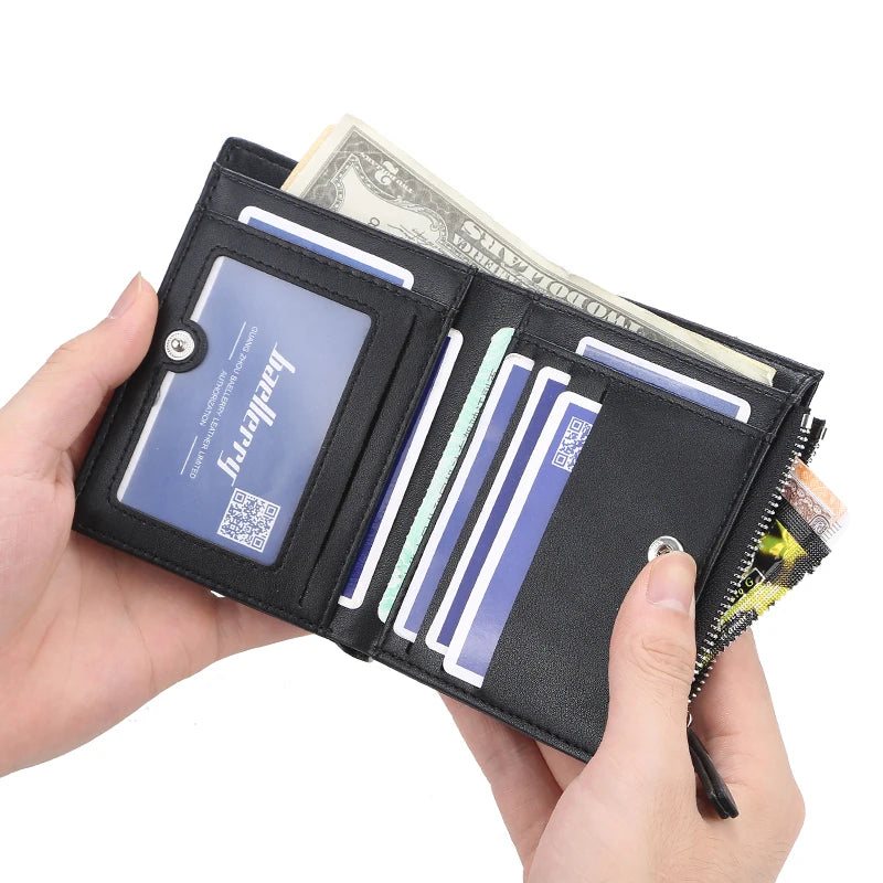 2024 New Business Men's Leather Wallet Large Capacity Card Holders Zipper Coin Purse Drop Shipping Mini Short Wallets for Men