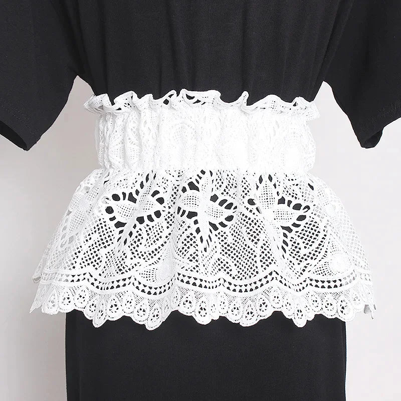 2024 New Button Design Ladies Girdle Thin and Versatile Elastic Waist Lace Wide Designer Belt for Woman