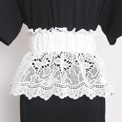 2024 New Button Design Ladies Girdle Thin and Versatile Elastic Waist Lace Wide Designer Belt for Woman