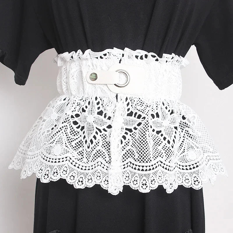 2024 New Button Design Ladies Girdle Thin and Versatile Elastic Waist Lace Wide Designer Belt for Woman