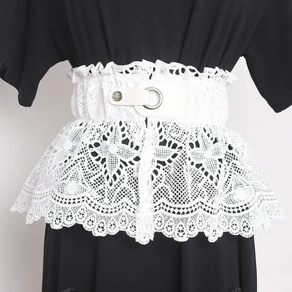 2024 New Button Design Ladies Girdle Thin and Versatile Elastic Waist Lace Wide Designer Belt for Woman