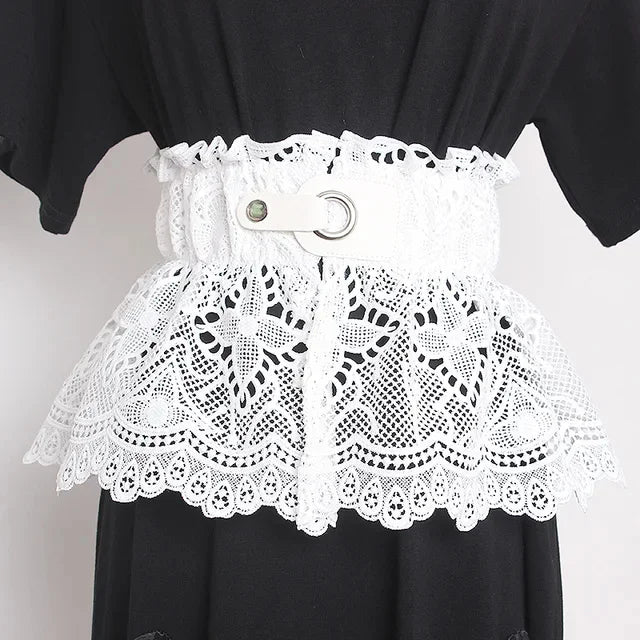 2024 New Button Design Ladies Girdle Thin and Versatile Elastic Waist Lace Wide Designer Belt for Woman