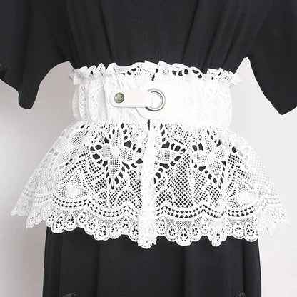 2024 New Button Design Ladies Girdle Thin and Versatile Elastic Waist Lace Wide Designer Belt for Woman