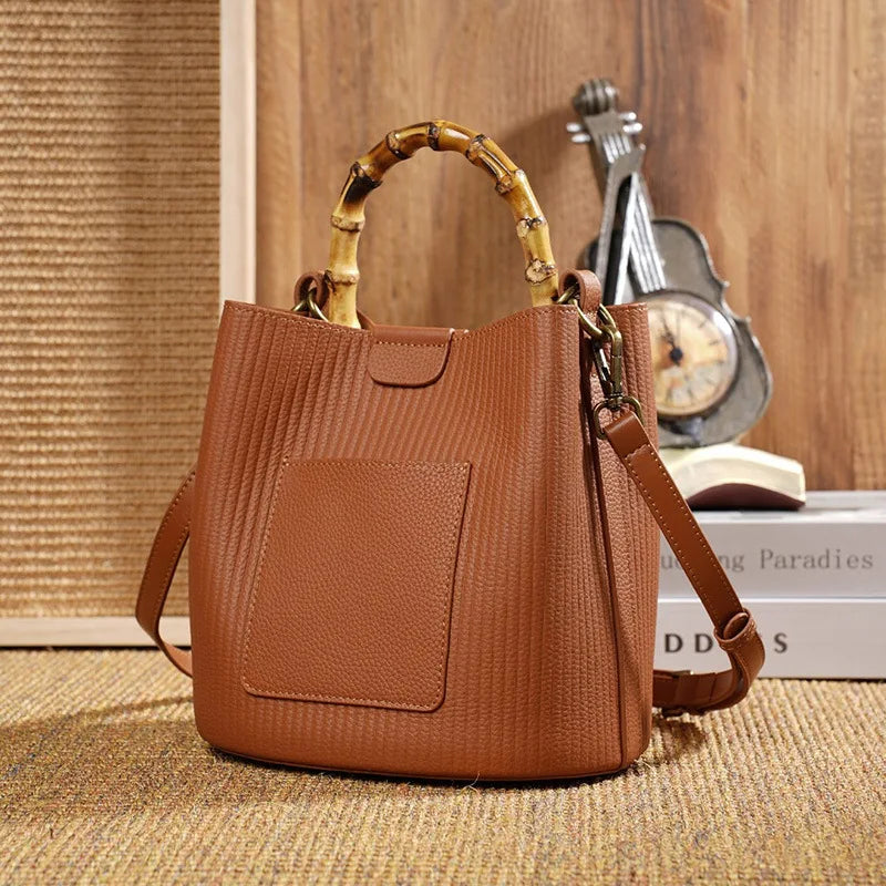 2024 New Casual All-match Cowhide Bucket Shoulder Bags Fashion Large Capacity Genuine Leather Elegant Handbags Luxury Bolsas