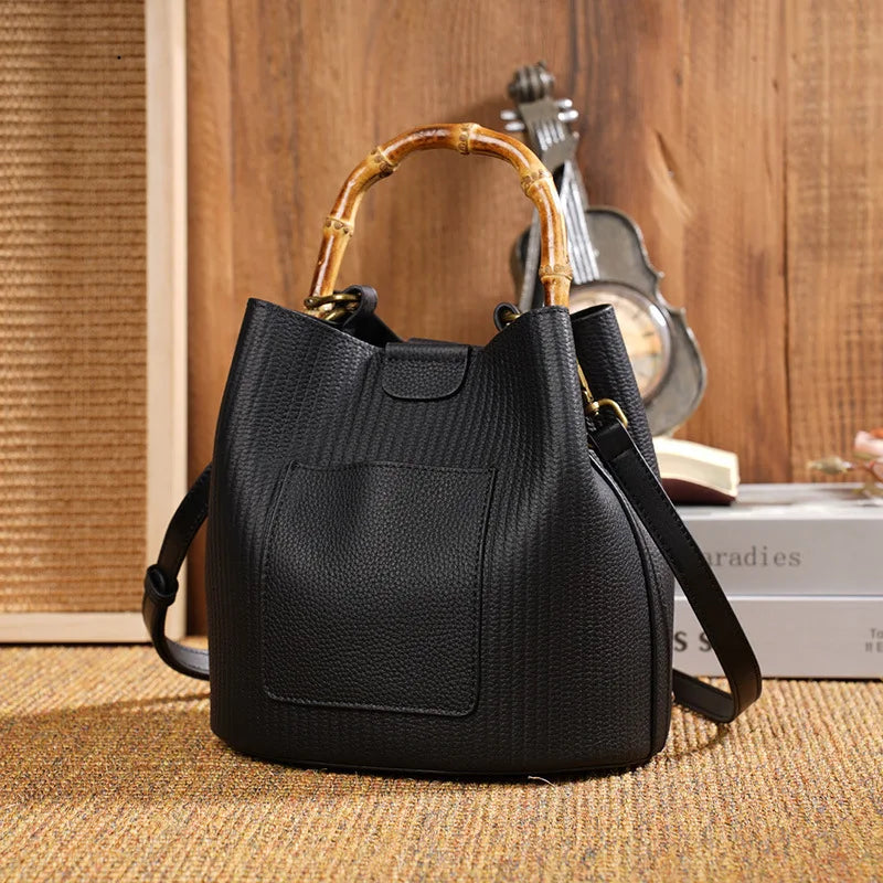 2024 New Casual All-match Cowhide Bucket Shoulder Bags Fashion Large Capacity Genuine Leather Elegant Handbags Luxury Bolsas
