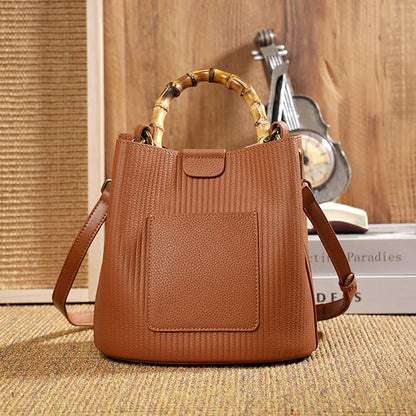 2024 New Casual All-match Cowhide Bucket Shoulder Bags Fashion Large Capacity Genuine Leather Elegant Handbags Luxury Bolsas
