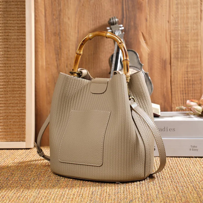 2024 New Casual All-match Cowhide Bucket Shoulder Bags Fashion Large Capacity Genuine Leather Elegant Handbags Luxury Bolsas