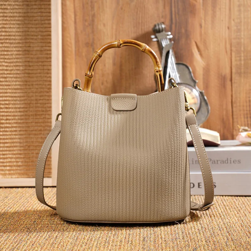 2024 New Casual All-match Cowhide Bucket Shoulder Bags Fashion Large Capacity Genuine Leather Elegant Handbags Luxury Bolsas