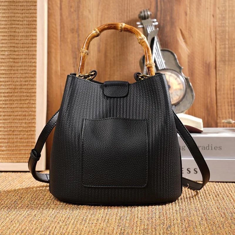 2024 New Casual All-match Cowhide Bucket Shoulder Bags Fashion Large Capacity Genuine Leather Elegant Handbags Luxury Bolsas