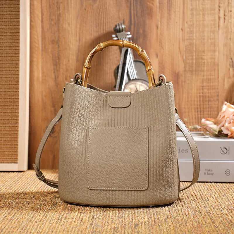 2024 New Casual All-match Cowhide Bucket Shoulder Bags Fashion Large Capacity Genuine Leather Elegant Handbags Luxury Bolsas