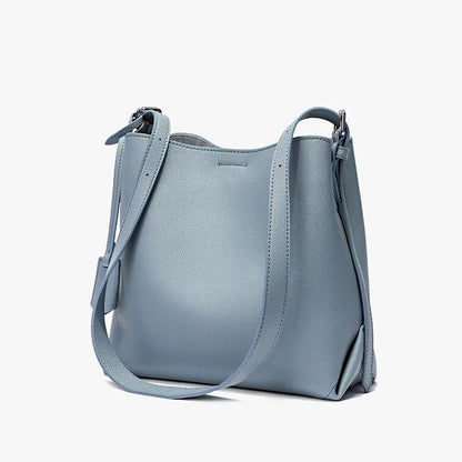 2024 New Cowhide Genuine Leather Bucket Bag Simple Large Capacity Elegant Commuter Shoulder Bags Luxury Solid Color Tote Purses
