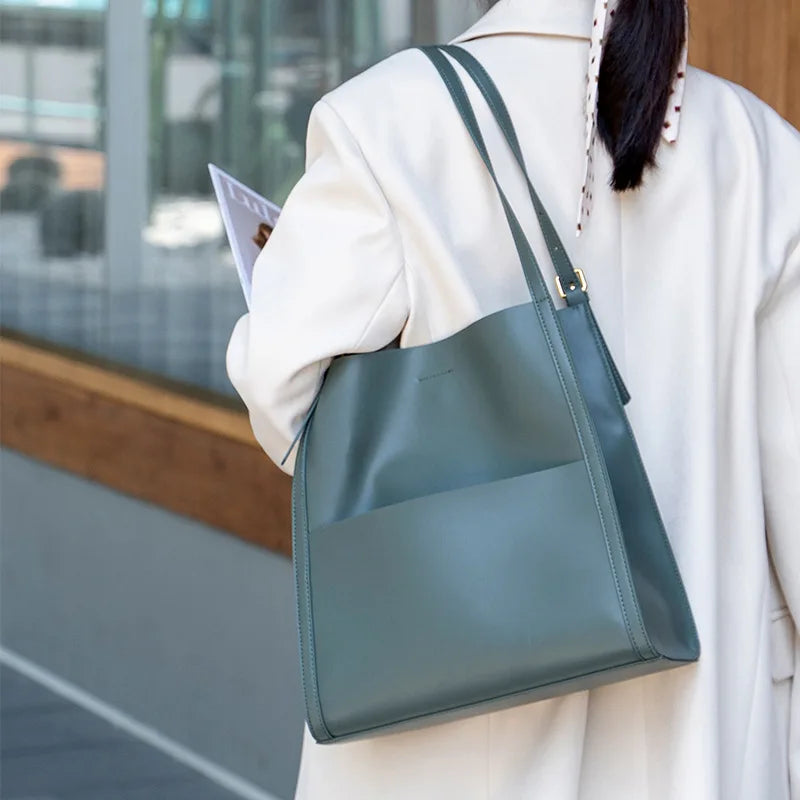 2024 New Cowhide Genuine Leather Tote Bag Fashion Large Capacity Commuter Shoulder Bags Female All-match Commuter Bolsos Mujer