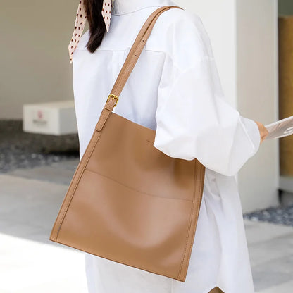 2024 New Cowhide Genuine Leather Tote Bag Fashion Large Capacity Commuter Shoulder Bags Female All-match Commuter Bolsos Mujer