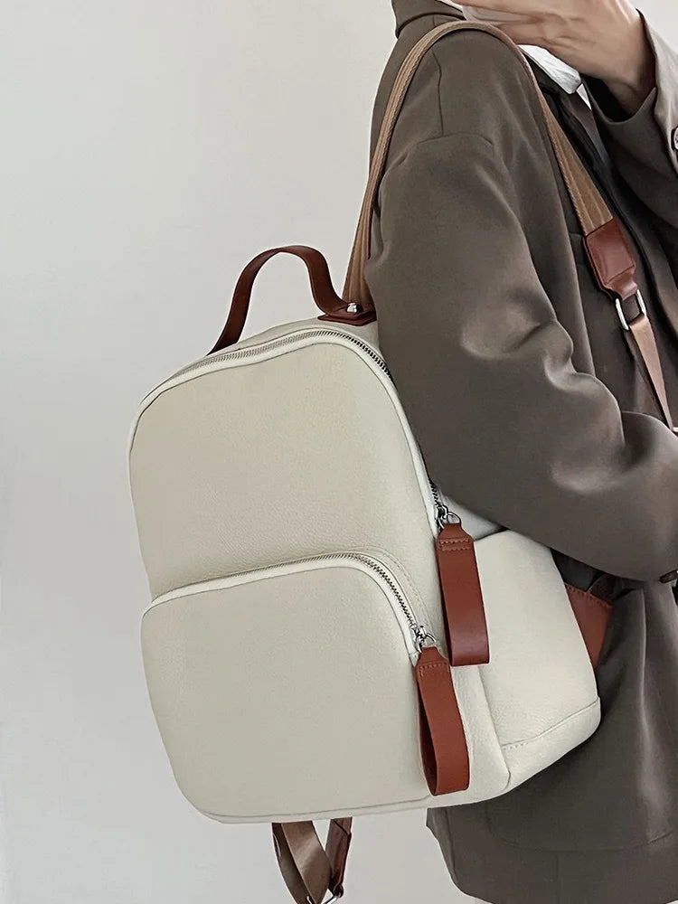 2024 New Cowhide Leather Shoulder Bags Large Capacity Practical Versatile Travel Bag Fashion Design Female School Laptop Bookbag