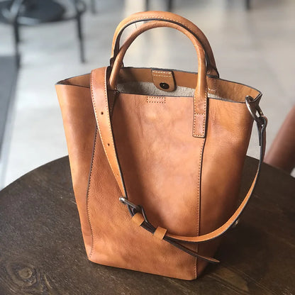 2024 New Cowhide Simple Bucket Bag Vintage Casual Large Capacity Versatile Crossbody Shoulder Handbags Commuter Luxury Bolsas
