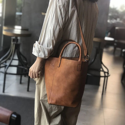 2024 New Cowhide Simple Bucket Bag Vintage Casual Large Capacity Versatile Crossbody Shoulder Handbags Commuter Luxury Bolsas