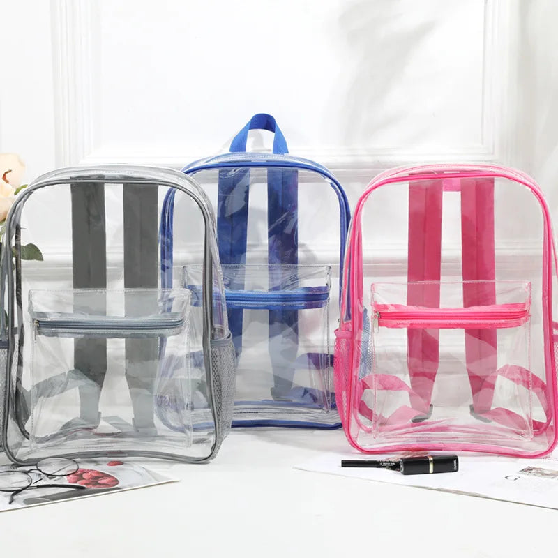 2024 New Design Transparent School Backpack PVC Waterproof Students Schoolbag Travel Bagpack Storage Bag College Bookbag Mochila