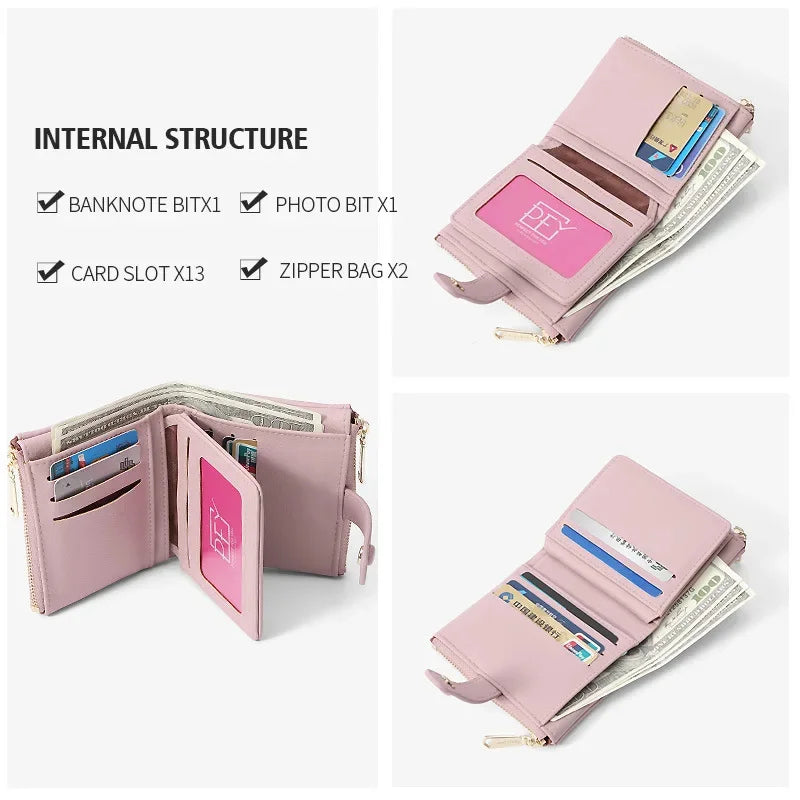 2024 New Double Zipper Pocket Ladies Wallet Pu Leather Large-Capacity Coin Purse, Female Card Hand Bag