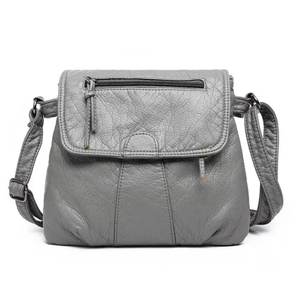 2024 New Fashion Black Small WomenSoft Washed PU Leather Crossbody Female Handbag Purse Women's Casual Double-Decker Bag