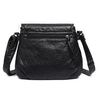 2024 New Fashion Black Small WomenSoft Washed PU Leather Crossbody Female Handbag Purse Women's Casual Double-Decker Bag