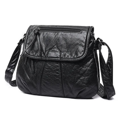 2024 New Fashion Black Small WomenSoft Washed PU Leather Crossbody Female Handbag Purse Women's Casual Double-Decker Bag