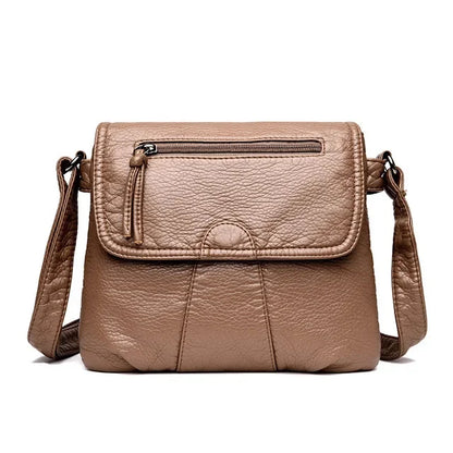 2024 New Fashion Black Small WomenSoft Washed PU Leather Crossbody Female Handbag Purse Women's Casual Double-Decker Bag