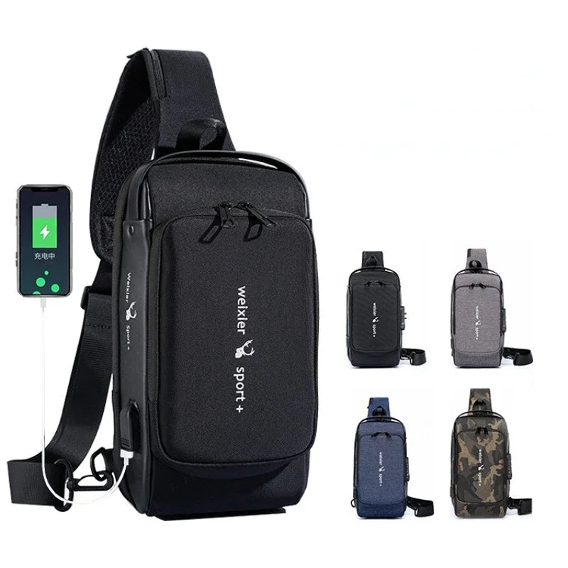 2024 New Fashion Chest Men's Crossbody Waterproof Shoulder Bags with USB Charging Short Trip For Male Travel Pack bag