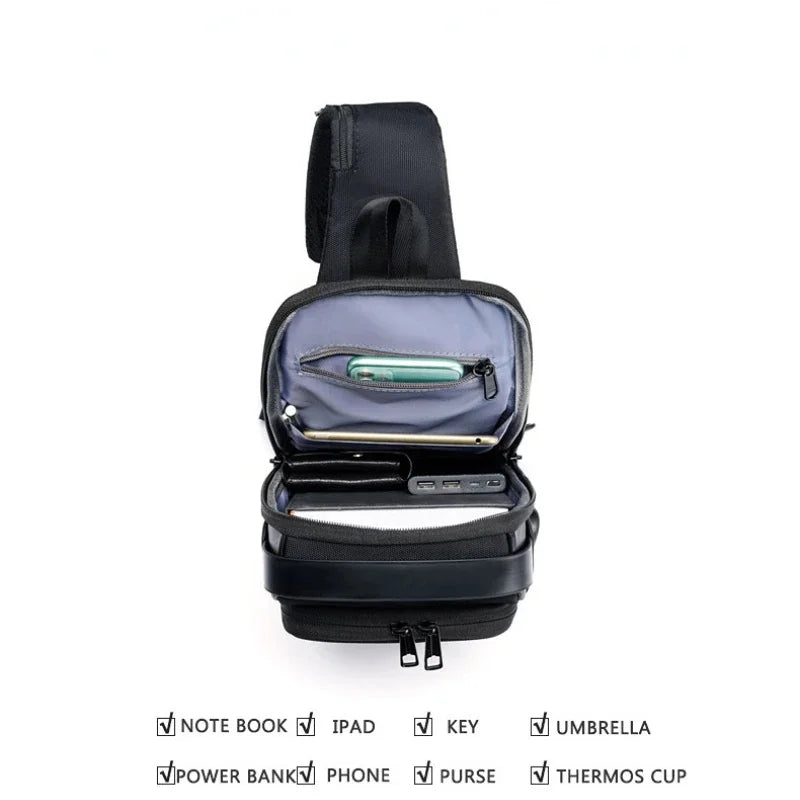 2024 New Fashion Chest Men's Crossbody Waterproof Shoulder Bags with USB Charging Short Trip For Male Travel Pack bag