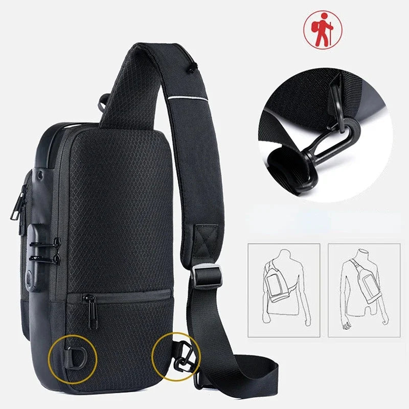 2024 New Fashion Chest Men's Crossbody Waterproof Shoulder Bags with USB Charging Short Trip For Male Travel Pack bag