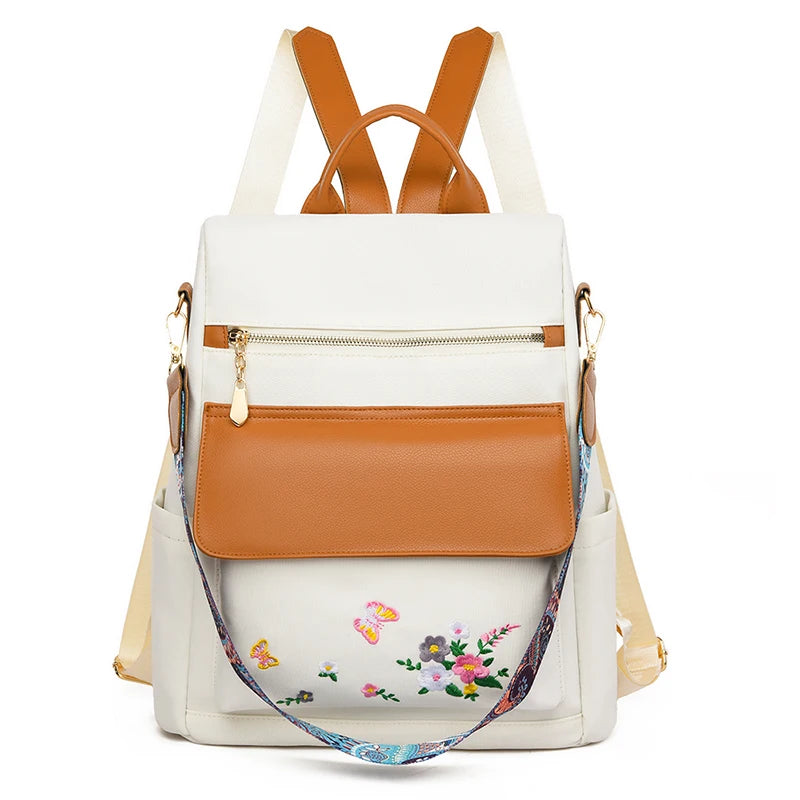 2024 New Fashion Retro Women's Shoulder Bag High Quality Embroidered Female Backpack School Student Large Capacity Book Bags Sac