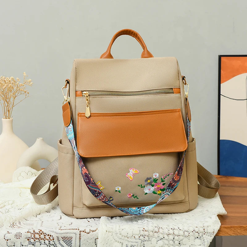 2024 New Fashion Retro Women's Shoulder Bag High Quality Embroidered Female Backpack School Student Large Capacity Book Bags Sac