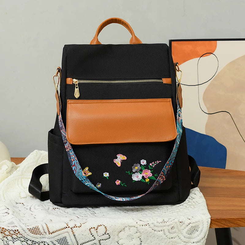 2024 New Fashion Retro Women's Shoulder Bag High Quality Embroidered Female Backpack School Student Large Capacity Book Bags Sac