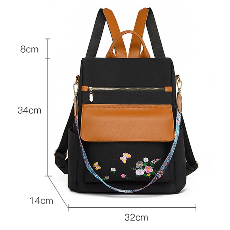 2024 New Fashion Retro Women's Shoulder Bag High Quality Embroidered Female Backpack School Student Large Capacity Book Bags Sac