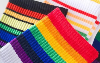 2024 New Fashion Socks Cotton Rainbow Stripes Classic Casual Korean Socks