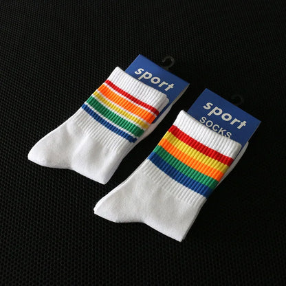 2024 New Fashion Socks Cotton Rainbow Stripes Classic Casual Korean Socks