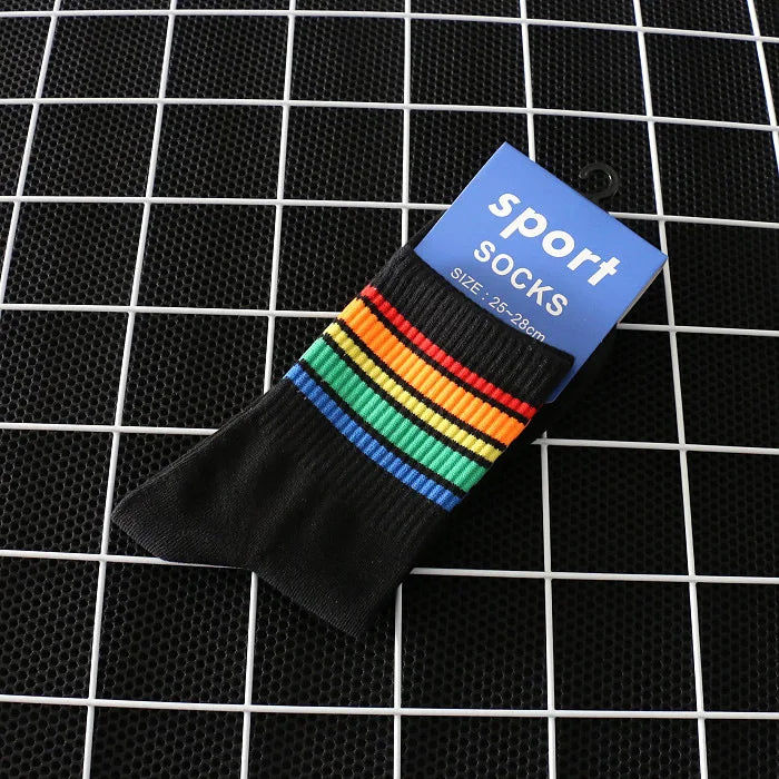 2024 New Fashion Socks Cotton Rainbow Stripes Classic Casual Korean Socks