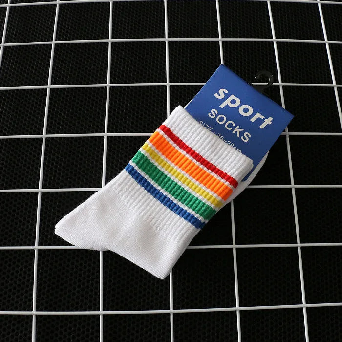 2024 New Fashion Socks Cotton Rainbow Stripes Classic Casual Korean Socks