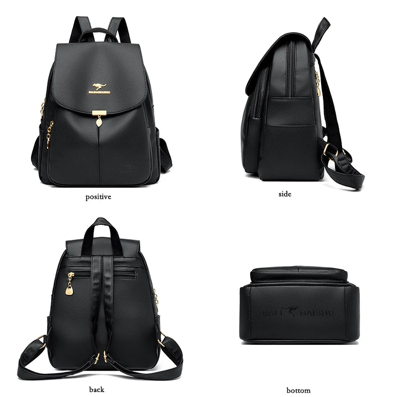 2024 New Fashion Women's Backpack Large Capacity School Student Soft Book Bag Solid Color Versatile Women's Travel Shoulder Bags