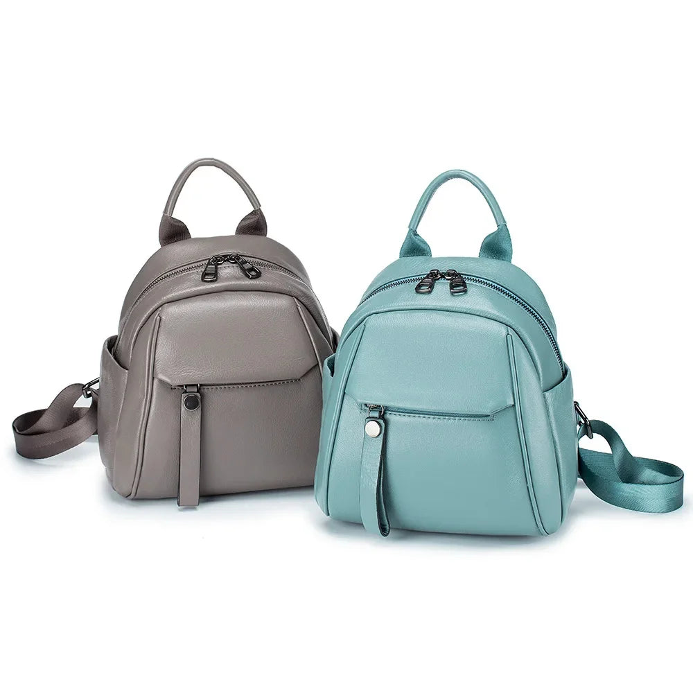 2024 New Female Fashion Trend Simple Senior Sense of Everything Large Capacity Leather Soft Shell Small Backpack
