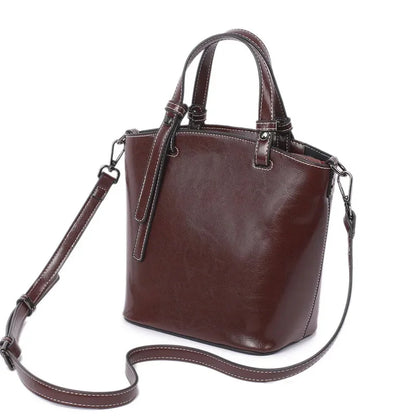2024 New Female Handbag Cowhide Messenger Fashion One-shoulder Bucket Lady Travel Bag
