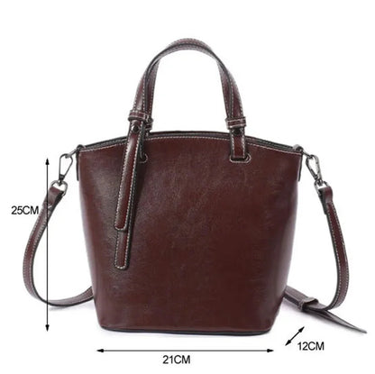 2024 New Female Handbag Cowhide Messenger Fashion One-shoulder Bucket Lady Travel Bag