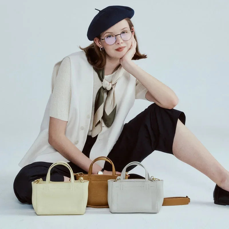 2024 New French Mini Tote Bag First Layer Cowhide Fashion Handbag Genuine Leather Shoulder Bag Designer Bags Luxury